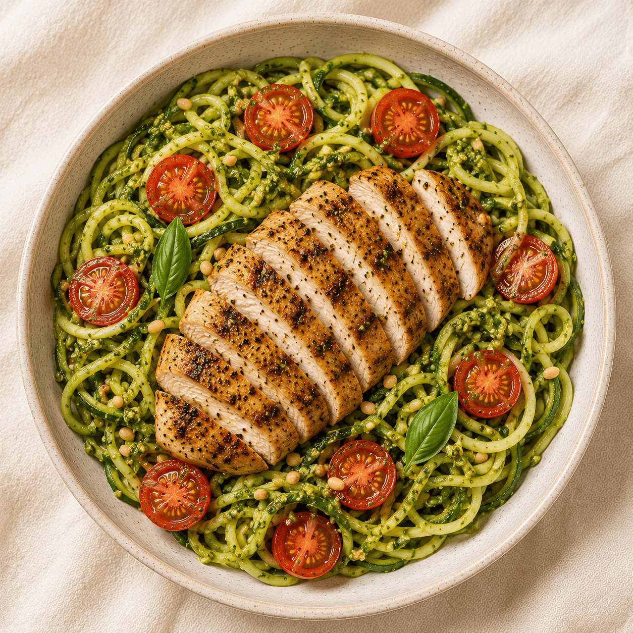Zucchini Noodles with Pesto Chicken